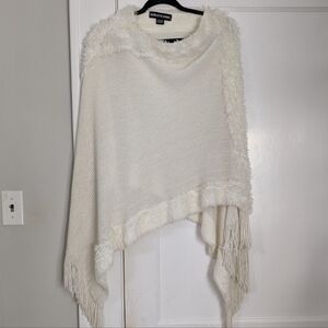 Charlotte Daniel Ivory Faux Fur Trim Poncho Wrap Fringe